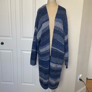 Lane Bryant Wool Long line Cardigan Womens Plus Sz 26/28 longline Navy White